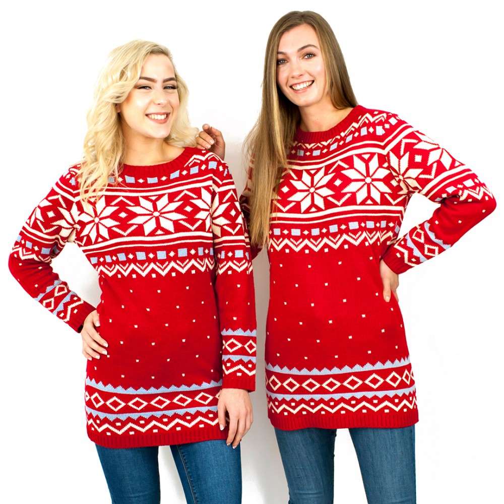 C3101 RD - Ladies Christmas Jumper With Snowflake Pattern Red